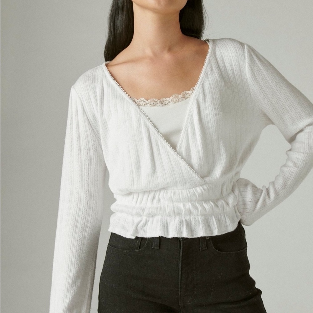 Lucky brand pointelle trim blouse